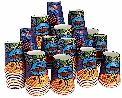 Intertan 100 Kaffeebecher To Go Pappe 240ml Design COZY CUPS Pappbecher für Heißgetränke bis 95°C und Kaltgetränke Papp Becher für Unterwegs, Büro, Uni, Party, Picknick