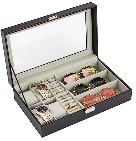 Joyero Grande para Hombre, Almacenamiento para Relojes y Gafas, Anillos, Gemelos y Más A Prueba de Polvo y Arañazos Elegante Decoración de Metal Fácil de Usar