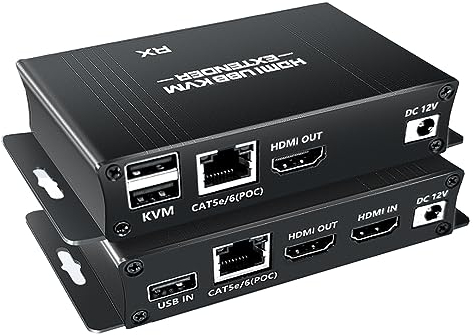 BolAAzuL Kit d'extension HDMI USB KVM 1080p, 50 m, câble réseau RJ45 Cat5e/6 fonction boucle et POC, distance flexible sans perte