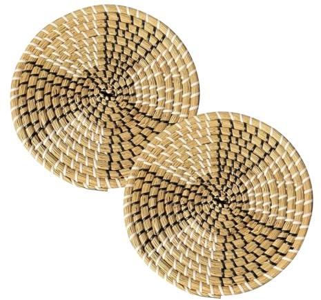 Runde Tischsets, 2 Stück gewebte Platzsets aus Natürliche Seegras, 20cm Durchmesser, Boho Hitzebeständig Rattan Gewebte Platzsets für den Esstisch