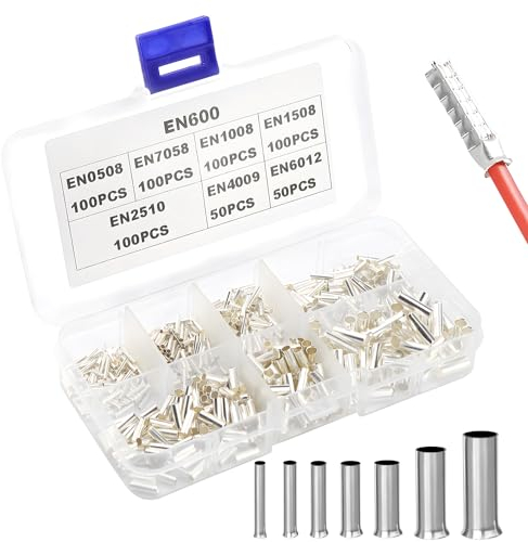 ELNLE Lot de 600 embouts de câble non isolés - 0,5-6,0 mm² (0,5/0,75/1,0/1,5/2,5/4,0/6,0 mm²) pour connexions de fils et épissures électriques