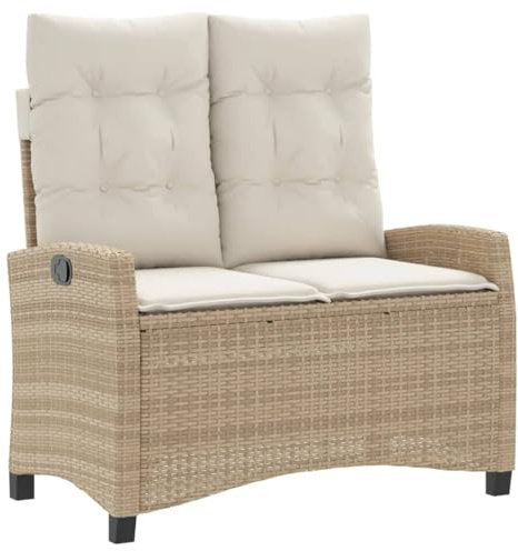Festnight Gartenbank Verstellbar Rattan ​​​​​​​Garten-Relaxbank Verstellbare Rückenlehne Gartenbank Mit Liegefunktion Gartensofa Rattan Gartenbank Polyrattan 2 Sitzer Beige Balkonmöbel Bank