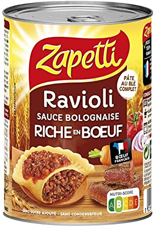 Délicieux Ravioli Sauce Bolognaise Riches en Bœuf - Blé Complet & Viande Française - 100% Naturel - Recette Authentique - Prêt en Quelques Minutes - 400g - Le Lot De 4