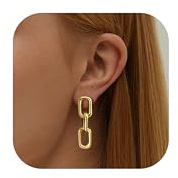 Dochais 18K Gold Plated Paperclip Square Link Dangle Earrings with 925 Sterling Silver Post for Fashionable Women, Dainty Jewelry