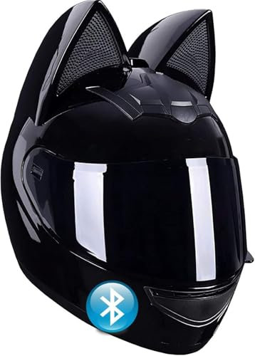 Bluetooth Casque De Moto Rabattable Avant Personnalisé Oreille De Chat, Casques De Moto Approuvé Dot/ECE, Casques De Moto pour Adultes Hommes Et Femmes 1,L=59-60CM
