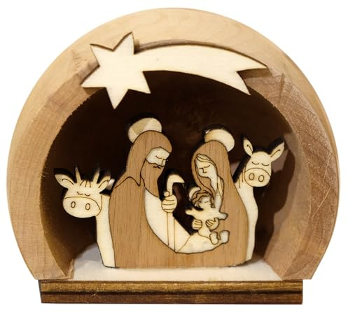 Kaltner Präsente Geschenkidee - Weihnachtskrippe Krippe aus Echt Holz mit Jesus, Maria und Kind, Dekoration für Weihnachten