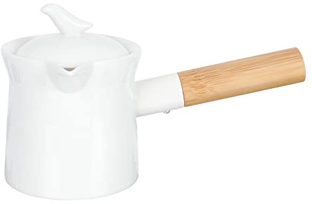 COLLBATH Teiera in Ceramica Manico in Legno 300ml Per Tè Pomeridiano e Latte Coperchio, Caffettiera Decorativa in Ceramica Per Uso Domestico e Ristoranti