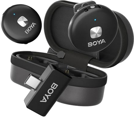 Boya Sistema de micrófono inalámbrico Omic-U-B, rango de transmisión inalámbrica de 50 m, USB-C Plug and Play Mini Mic para teléfono Android, ordenador, portátil, cámara para YouTube TikTok