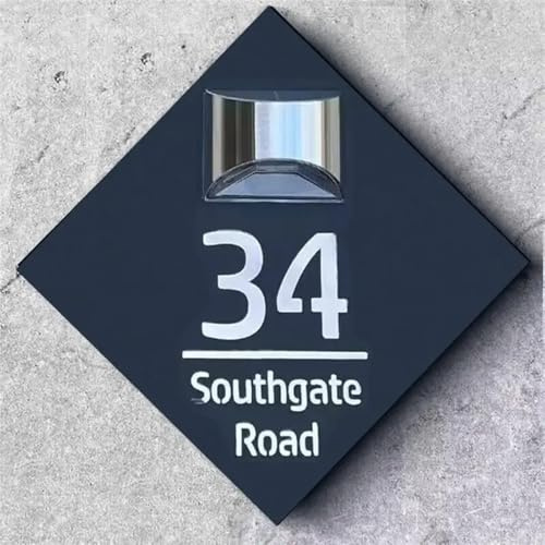 Plaque solaire moderne personnalisée avec lumière LED, numéro de maison solaire, éclairage mural extérieur, panneau de porte avec lampe solaire, plaque de maison découpée au laser (20 x 20 cm, noir et