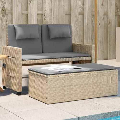 IKAYAA Gartensofa Ausziehbar Rattan Sofa 2 Sitzer Lounge Sofa Outdoor Kleines Balkon Sofa mit Hocker Balkonmöbel Rattansofa Bank Sitzbank Balkon Lounge Gartenbank Klappbare Beistelltisch