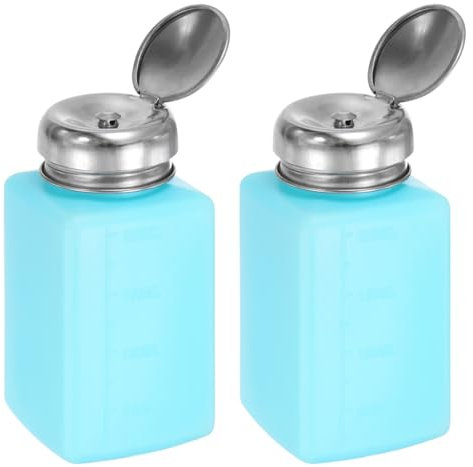 sourcing map 2pcs Solvent Alcohol Dispenser 200ml(6.7oz) Push Down Liquid Dispenser Pump Bottle with Sealing Stainless Steel Lid for Acetone Solution, Blue