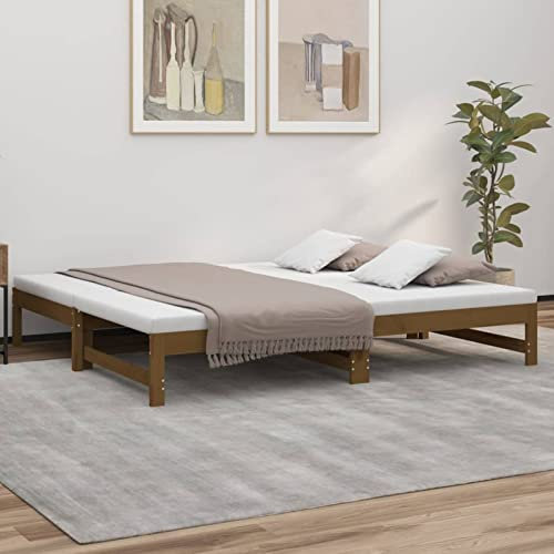 Iiaky Tagesbett Ausziehbar Honigbraun 2X(90x190) cm Bett Ausziehbar Bett Zum Ausziehen Ausziehbares Tagesbett Bett Sofa Massivholz Kiefer
