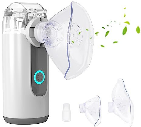 Inhalationsgerät Kinder, Inhalationsgerät für Erwachsene Kinder, Schweigen Vernebler, Inhalator Tragbar Inhaliergeräte für Atemwegserkrankungen, Inhalator mit Mundstück und 2 Maske - Grau