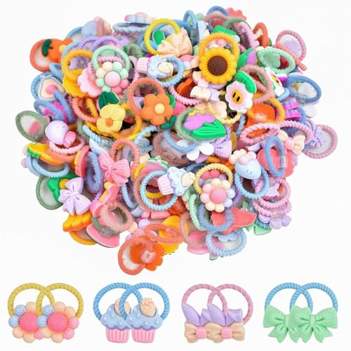 Calkkrer 70 Stück Bunte Haargummis Set, Süße Zopfgummis Für Mädchen, Bunte Haarbänder, Baby Haargummi Accessoires Kinder, Elastische Haargummis Mit Blumen