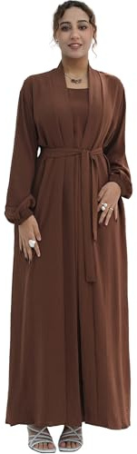 Zofocy Elegant Muslim Two-Piece Long Abaya - Belted Design, Side Pockets, Islamic Prayer Dress, Women Eid Clothes
