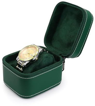 WisePoint Porta Orologi, PU Scatola Orologi in Pelle Custodia Orologio con Cuscino Rimovibile, Porta Orologio Uomo con Cerniera per Viaggiare, Attività Commerciali, Mostra (verde)