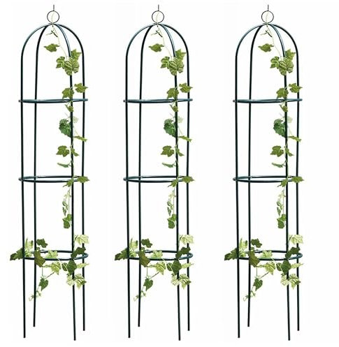 Crystals Garden Obelisk – 1.9M Heavy Duty Steel Frame Trellis for Climbing Plants, Metal Obelisk Vegetables & Flowers, Weatherproof Design for Yard & Patio_Green (3 X Garden Obelisk)