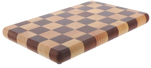 Wood Chopping Board Checked Design for Fruit and Vegetable | Walnut Tone, Smooth Edges and Surface Finish, Salad and Barbecue Use, High Toughness Multi-use Design