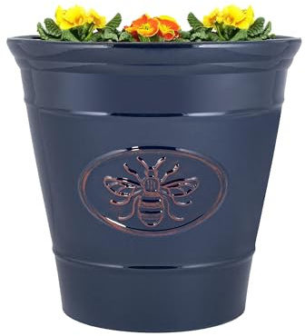 Outdoor Classic Bee Planter | Ceramic Look Round Plastic Flower Pot Glossy Finish | Frost & UV Resistant Traditional Garden Plant Pot | 30 & 40cm | Blue, Brown, Honey (Blue, 40cm - Single)