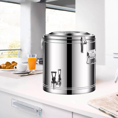 THEGA Pot D'étanche avec Robinet, Grand Seau D'isolation Froide À Chaleur Isolée en Acier Inoxydable avec Robinet, Boisson Isolée Dispense pour Le Lait, Le Café, La Soupe(20L)