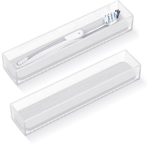 Linkidea Paquete de 2 Soportes acrílicos para cepillos de Dientes con Piedra de Secado de diatomita, Organizador de cajón de baño con Agujero de Drenaje para cepillos de Dientes, Compatible con