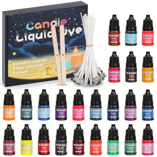 Kit de 24 Colores para Velas y Jabones - Colorantes Concentrados a Base de Aceite, Incluye 20 Mechas y 2 Portamechas - Pigmentos Vibrantes para DIY, Aromaterapia y Decoración