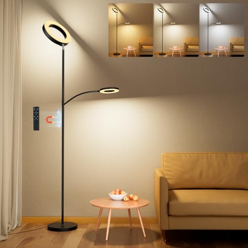 LuJasi Lampadaire LED 36W Dimmable 3600LM Avec Liseuse, Intensité Réglable En Continu 2700K-6500K, Lampe Sur Pied Moderne Avec Télécommande Pour Salon, Chambre Ou Bureau