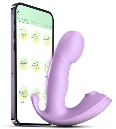 Qhysin Dildo Vibrator mit APP Sex Spielzeug für die Frau 3 in 1 Tragbare G Punkt Vibration für Frauen Klitoris Stimulator mit 9 Swing Vibrationsmodi und 9 Saugmodi Butterfly Vibratoren Anal Plug（Lila）