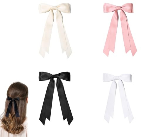 4 PCS Haarschleifen Damen,Bows Mädchen,haarspangen Hair Bows,Haare Ribbon Französische Haarspange Schleife Schleifen Haarklammer,Elegante Perfekt für Frisuren girls clips,Beige/Weiß/Rosa/Schwarz