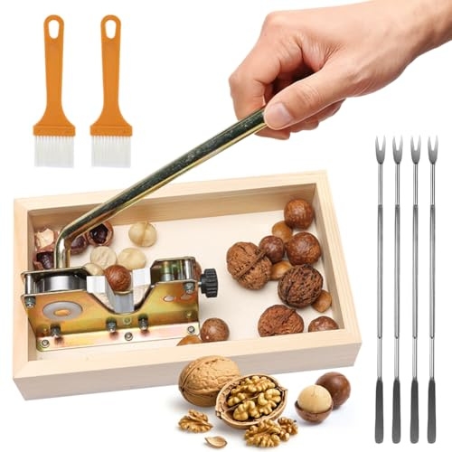 Piashow Nussknacker Walnüsse, Walnussknacker mit Hebel-Funktion, Nutcracker Metall mit 4 Edelstahl Gabeln und 2 Bürsten, Nut-Cracker für Haselnüsse, Paranüsse, Mandeln, Pekannüsse