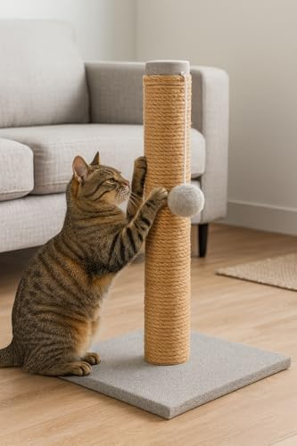 mucHome Katzen Kratzbaum, Grau, Sisal Seil, 30x30x39 cm, mit Plüschbezug und Spielball, Stabiler Standfuß Kratzbrett Katzenspielzeug