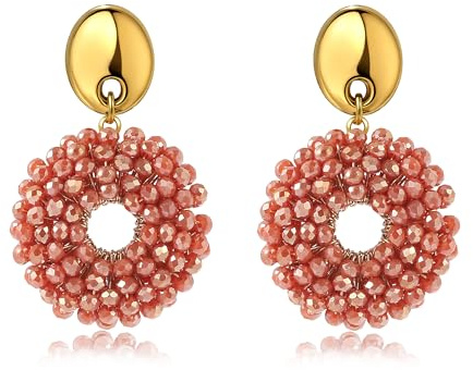 Boho Kristall Perlen Ohrringe Hängend für Damen Leichte Runde Statement Ohrringe Gold Elegant Modischer Schmuck für Alltag & Geschenk