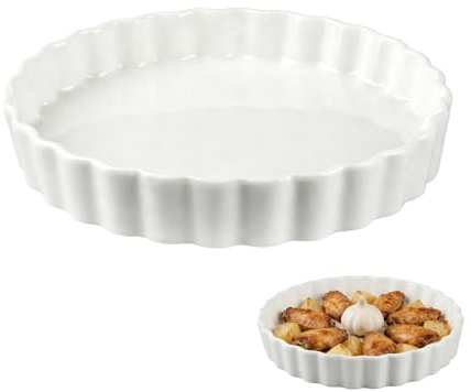 suaywo 2 styck Rund keramik Quiche-form Ø 22 cm 9 tum Keramik bakform | Molde para tarta redondo de cerámica de 22 cm, molde para tarta de frutas de 9 pulgadas con recubrimiento(Blanco).