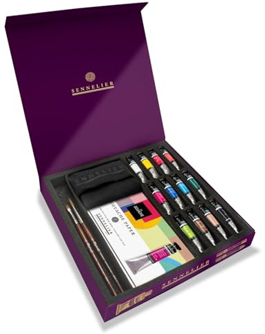 Artist Gouache Extrafin Koffer mit 12 Gouachefarben, Malpapier 200 / m² 2 Pinsel