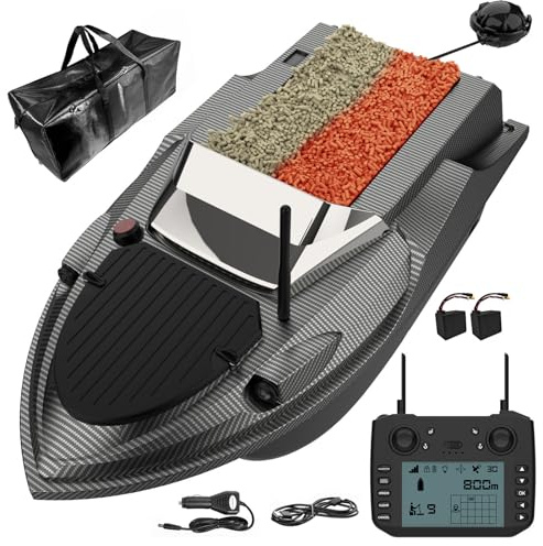 factildfulzhan Barco Cebador GPS para Pesca con 180 Puntos, Barco Cebador Pesca, Control Remoto 800m, Doble Tolva 3KG, Retorno Automático, Luces LED, Casco ABS para Lago y Río