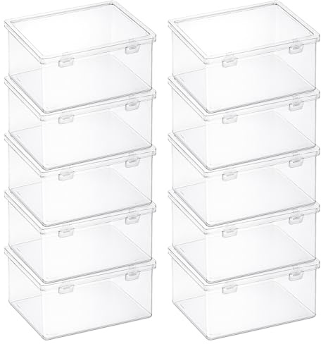 HFZCV 10er Set Aufbewahrungsbox Transparent mit Deckel, 18 x 13,2 x 8,7 cm Stapelbare Kunststoffboxen für Bastelbedarf, Büro-Organizer, Kleinteile, stabil mit Klickverschluss