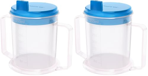 JFA Supplies Tasse à boire pour adultes handicapés avec poignées ergonomiques et bec verseur anti-éclaboussures et couvercle de voyage (Lot de 2)