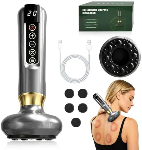 TZEKING Dispositivo de Masaje de Ventosas Eléctrico,Raspador Eléctrico,Masajeador de Mano Ajustable,con 12 Programas y 4 Modos,Masaje de Cuerpo entero,Gua Sha,ventosa