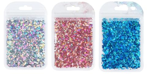 JOVYTH Set de 3 Breloques pour Ongles en Forme d’Étoile à 4 Branches, Nail Art Charms Pailletés Multicolores, Déco Ongle DIY avec Strass pour Vernis Gel ou Résine