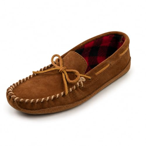 Minnetonka Men's Double Bottom Fleece Slipper, Brown, 10 M US