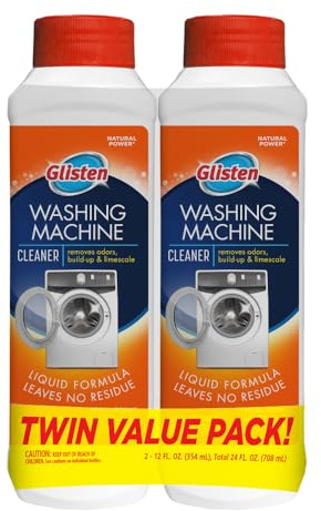 Glisten Washing Machine Cleaner, Helps Remove Odor, Buildup, and Limescale, Fresh Scent, 12 Ounce Bottle, 2-Pack