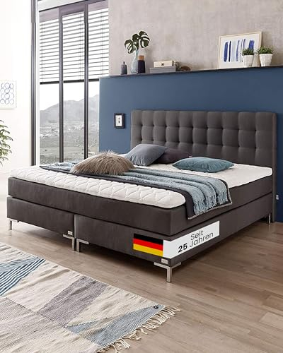 WELCON Luxus Boxspringbett 200x210 H3 inkl. Topper dunkelgrau grau anthrazit - Premiumklasse für 5 Sterne Hotels