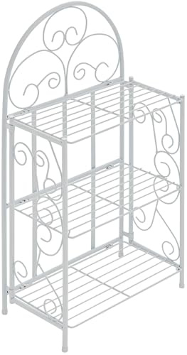 CLP Scaffale Rosa, stabile in stile country | Scaffale pieghevole in ferro con 3 ripiani | Disponibile in vari colori, Colore:bianco