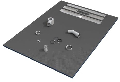 Receveur de Douche 90x90x3cm écoulement linéaire prêt à carreler avec Siphon + Grille en INOX