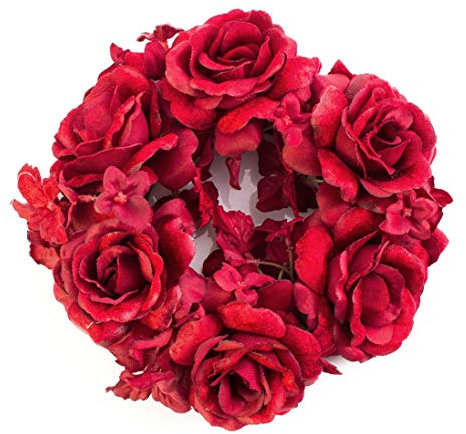 artplants.de Anello Artificiale XXL per Candele con Fiori di Ortensia e Teste di Rosa, Rosso, Ø 15cm - Corona Decorativa/Decorazione Candele