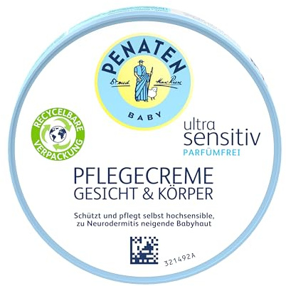 Penaten Ultra Sensitiv Crème de soin pour le visage et le corps sans parfum 100 ml / Crème nourrissante sans parfum pour la peau de bébé très sensible 100 ml