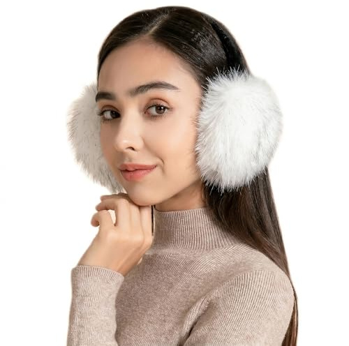 ZLYC Klassischer Damen Kinder Mädchen Verstellbarer Winter Ohrenschützer Ohrenwärmer mit Molton-Haarreifen, Weiß, Einheitsgröße