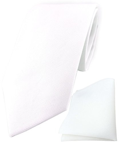 TigerTie Designer Krawatte + Einstecktuch aus 100% Baumwolle in weiß einfarbig Unicolor