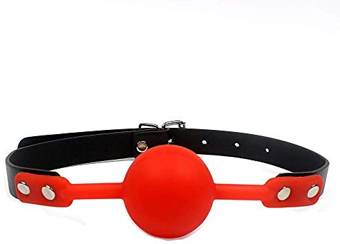 Tabuy PU Leather Paly Buckle Belt Silicon Mouth Ball Open Breathable Mouth Gag For Men Woman (Red)