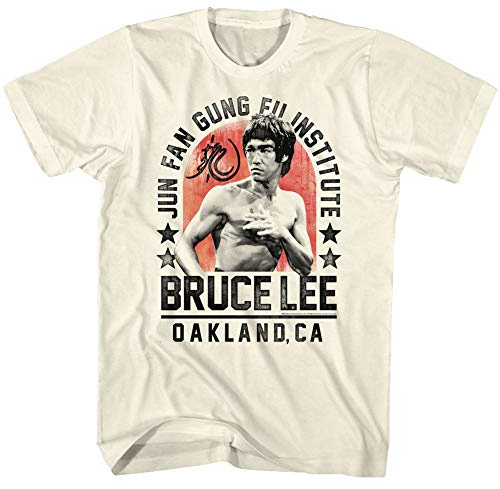 Bruce Lee Chinese Martial Arts Icon Jun Fan Gung Fu Institute Adult T-Shirt Tee Off-White